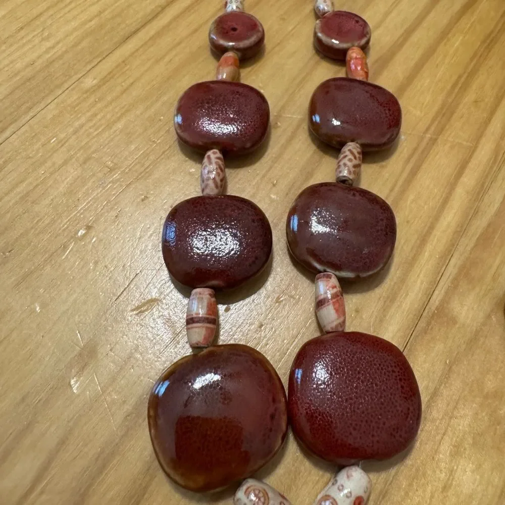 New Southwest Chunky FEATHER/LEAF PENDANT Beaded Necklace w/ Bracelet
